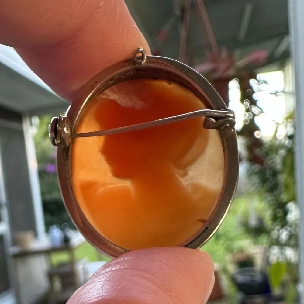 Vintage 800 Silver Shell Cameo Brooch Pendant - Picture 14 of 14